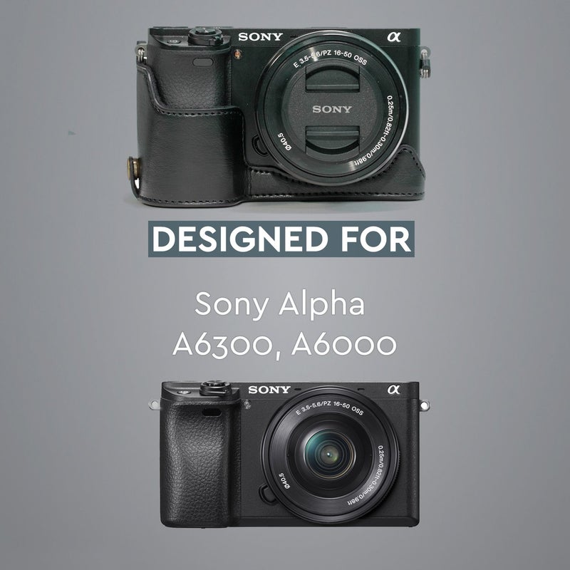 MegaGear MG960 Sony Alpha A6300  A6000 Ever Ready Leather Camera Half Case and Strap  with Battery Access  Black - Image 5